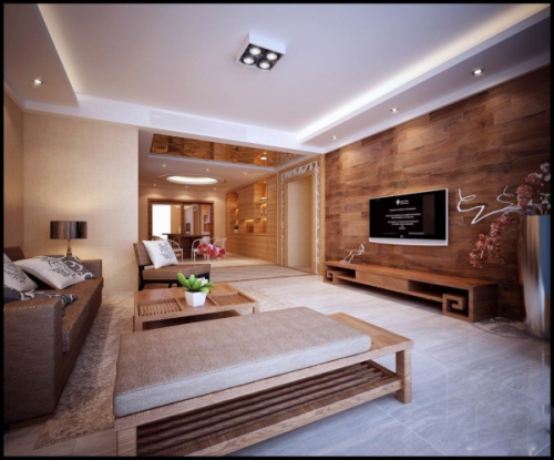 3d model wooden style retro living room