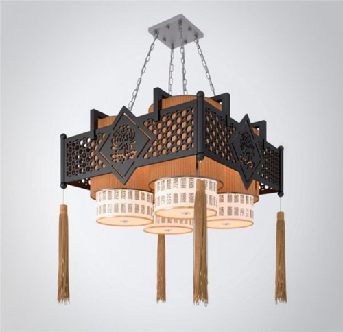 Corners classical Chinese style chandeliers 3D model
