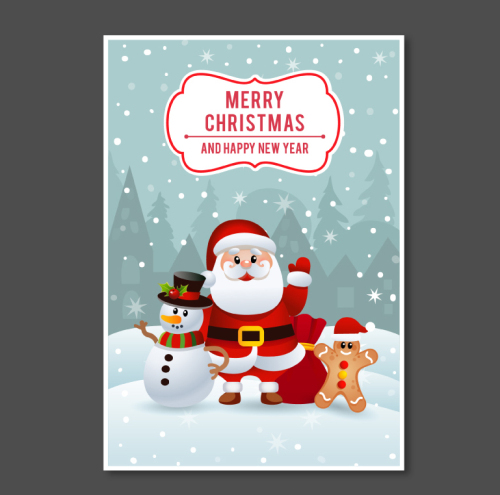 Santa Claus waving snow greeting cards vector material