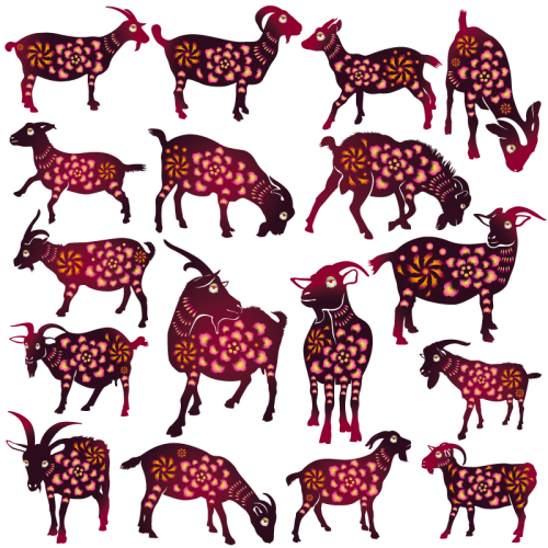 17 paper-cut goat shall tread design vector material