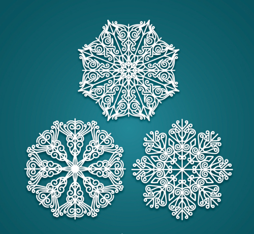 3 delicate white snowflake paper-cut vector material