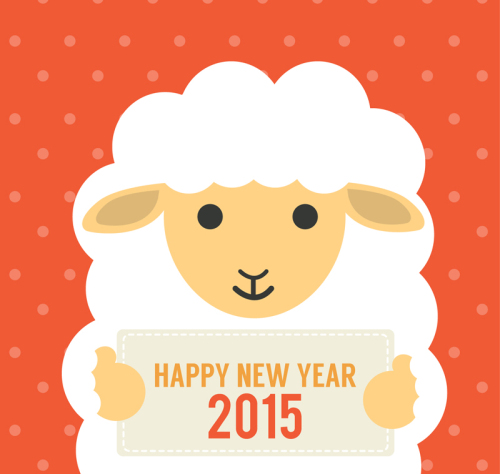 Cute cartoon sheep greeting cards vector material