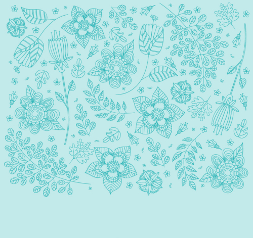 Green flowers and branches seamless background vector material