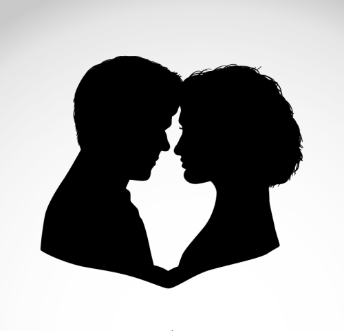 Couple, looking silhouette vector material