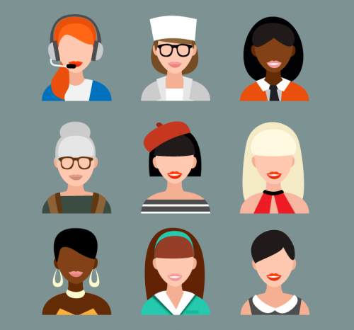 9 female head design vector material