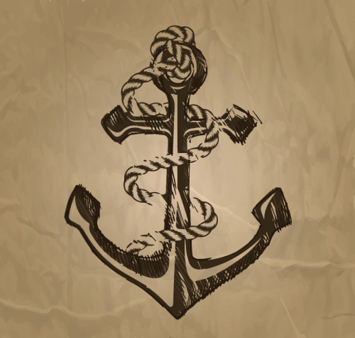 Retro hand-drawn vector material anchors and cables