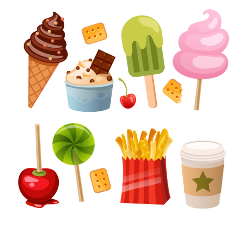 12 delicious snacks design vector material