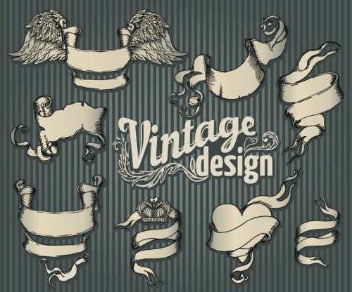 8 retro ribbon banner vector material