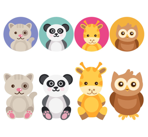8 cute animals and head vector material