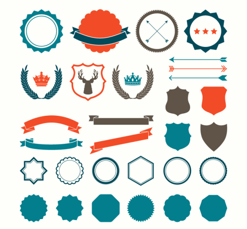 30 models of color blank tag with ribbon vector