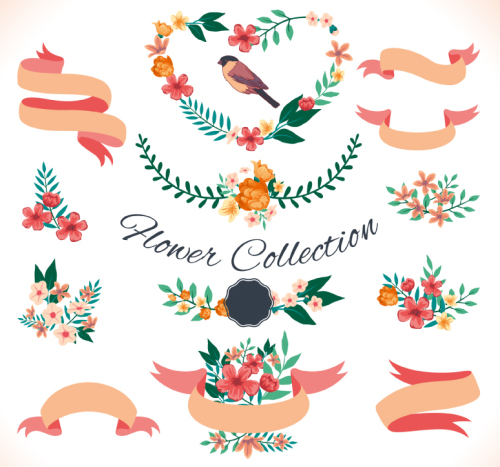Fourteen models flowers with ribbon vector material