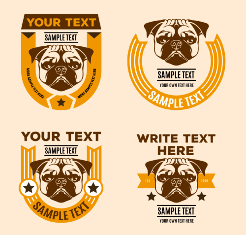 4 pug dog tag vector material Creative