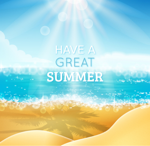 Watercolor summer beach illustration vector material