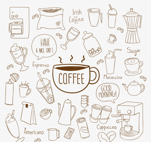 30, hand-painted coffee element vector material