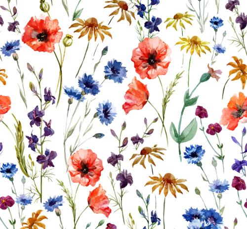 Bright watercolor floral seamless background vector