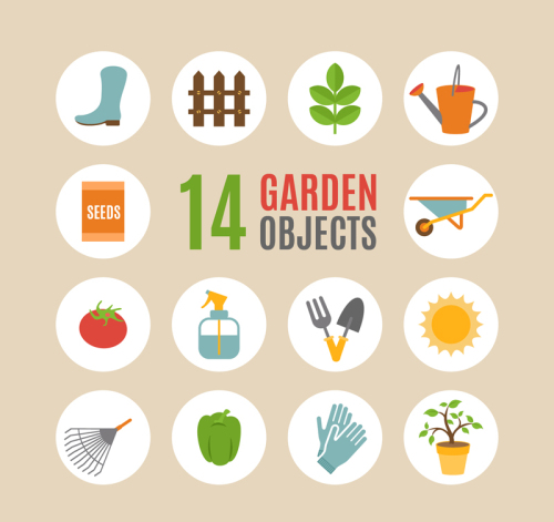 Fourteen paragraph gardening tools icon vector