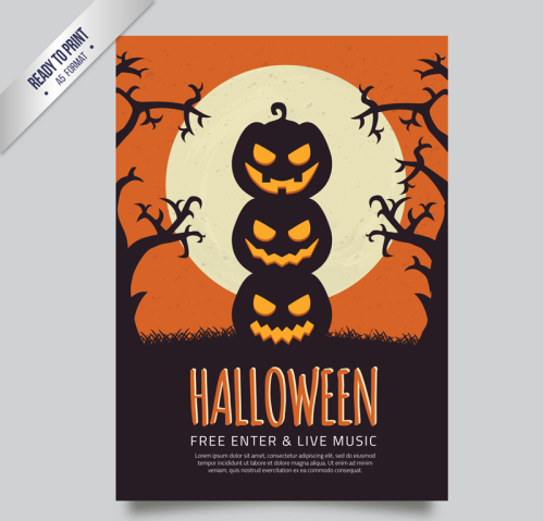 Stacked pumpkin head Halloween party flyer Vector