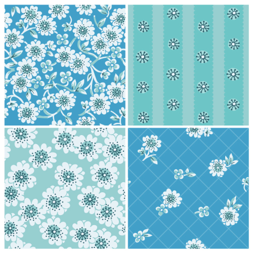 4 blue floral seamless background vector