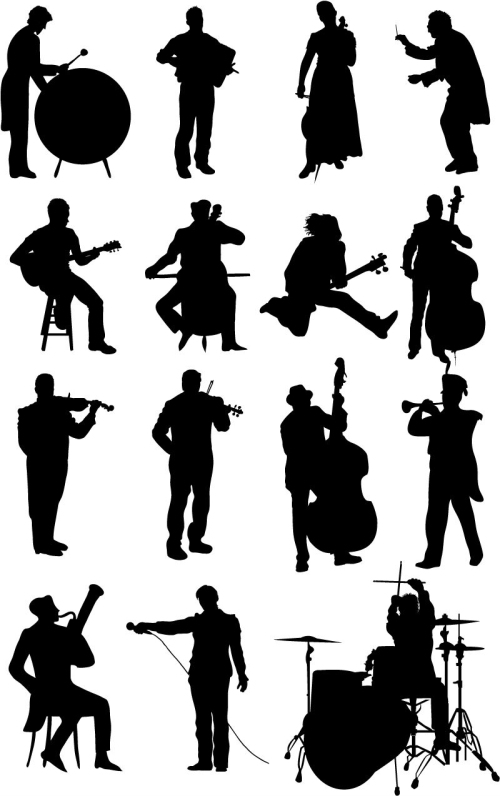 15 Creative Musicians silhouette vector material