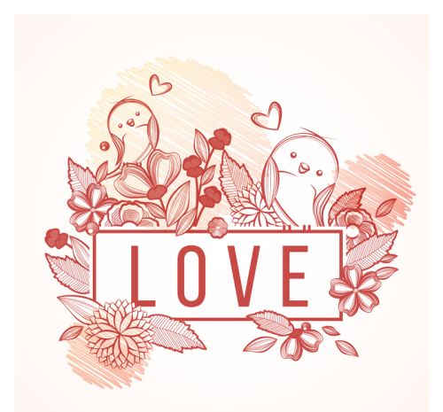 Painted flowers and birds vector material