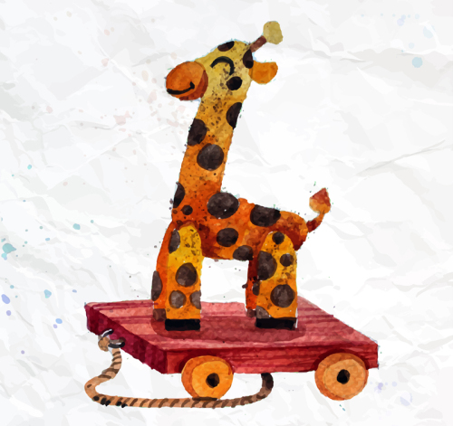 Giraffe doll with wheels vector