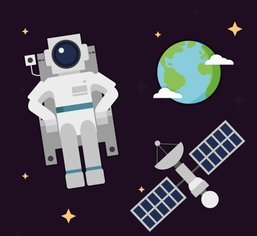 Astronauts in space and satellite vector material