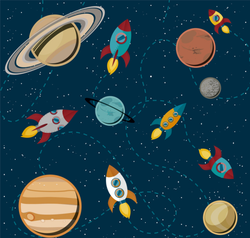 Cartoon space rocket illustrator vector material