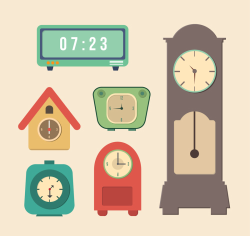 6 Retro clock design vector material