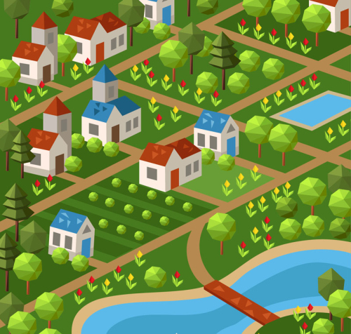 Vector material Cartoon green town
