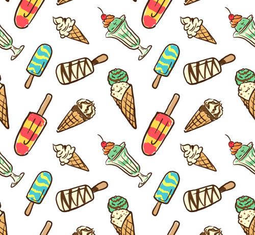 Color ice cream and ice cream cones seamless background vector material