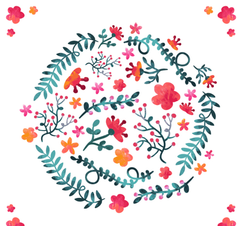 Watercolor flowers and leaves vector material