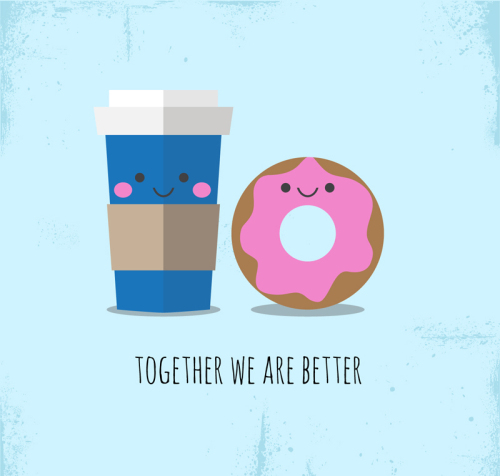 Lovely coffee and donut vector material