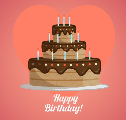 Cartoon chocolate three layers birthday cake vector material