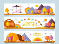 3 cartoon fall landscape banner vector