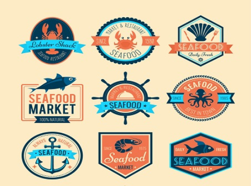 9 creative seafood market label vector